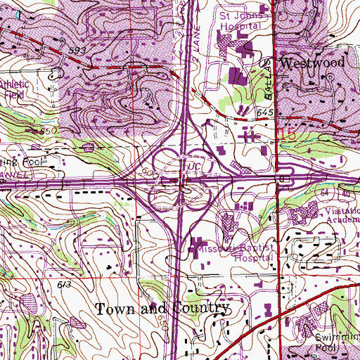 Topographic Map of Interchange 12A and 12B, MO