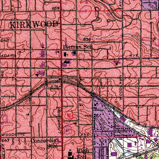 Topographic Map of Eliot Unitarian Chapel of Kirkwood, MO