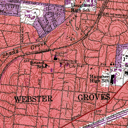 Topographic Map of First Congregational Church of Webster Groves, MO