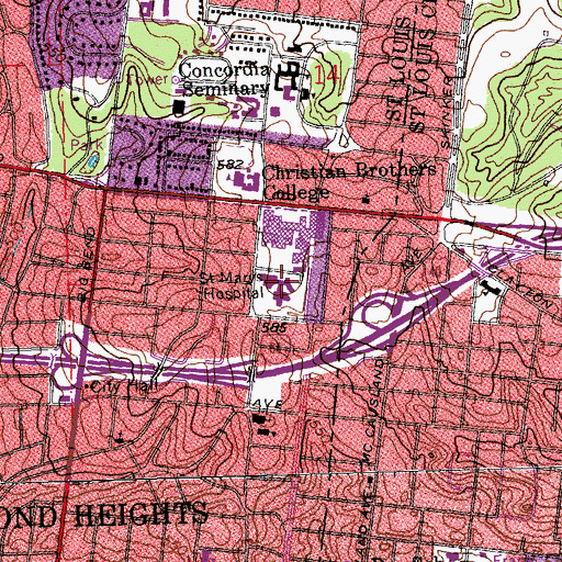 Topographic Map of Franciscan Sisters of Mary Convent, MO