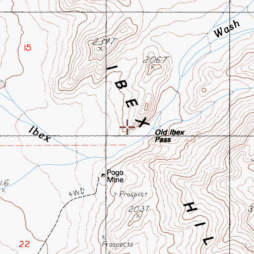 Topographic Map of Old Ibex Pass, CA