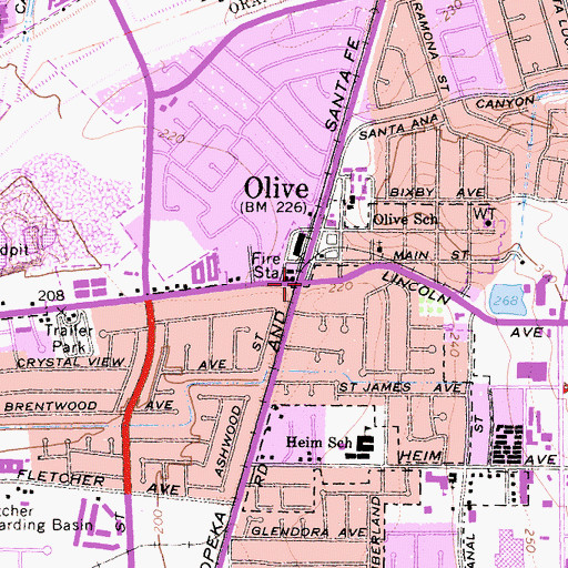 Topographic Map of Olive, CA