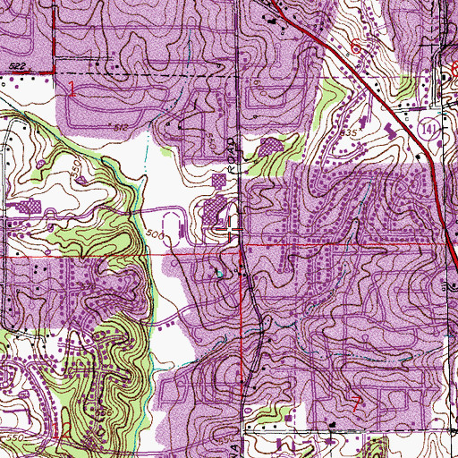 Topographic Map of South High School, MO