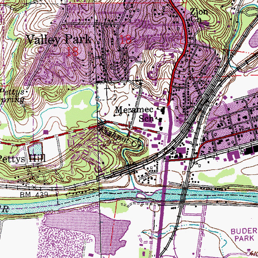 Topographic Map of Valley Park Senior High School, MO