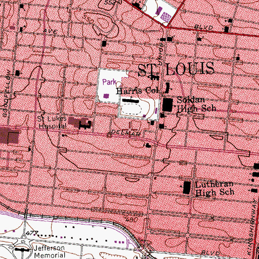 Topographic Map of Metropolitan Saint Louis Psychiatric Center, MO