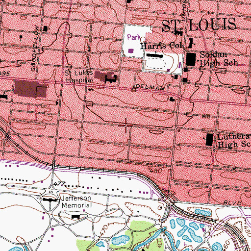 Topographic Map of De Baliviere, MO