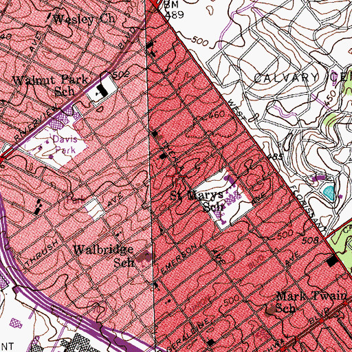 Topographic Map of Walnut Park East, MO