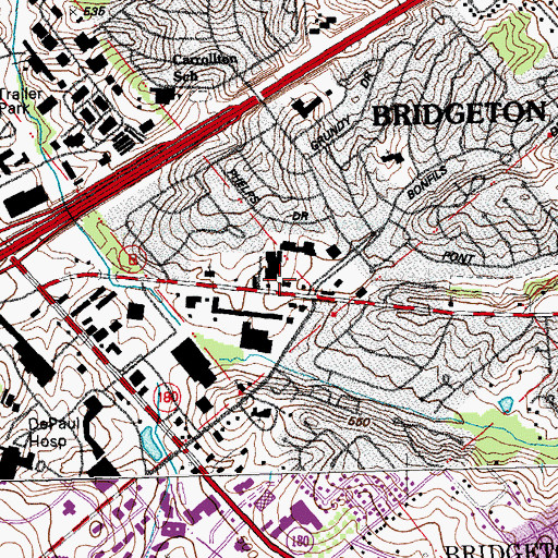 Topographic Map of Bridgeton Post Office, MO