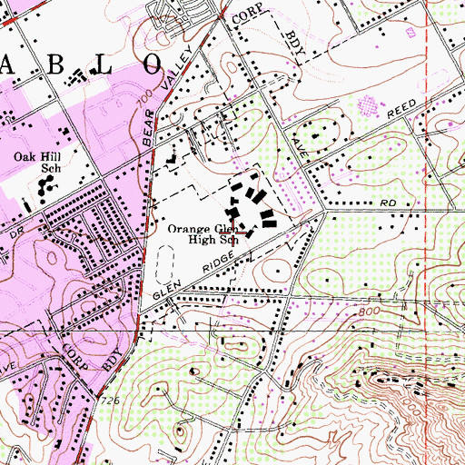 Topographic Map of Orange Glen High School, CA