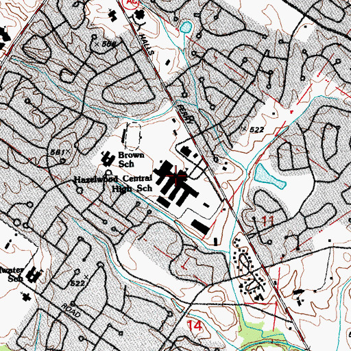 Topographic Map of Hazelwood Central High School, MO