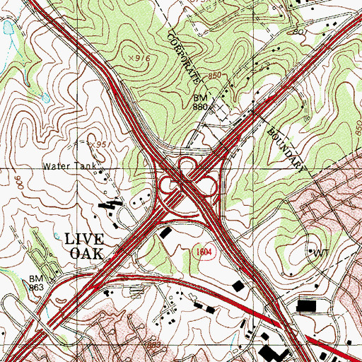 Topographic Map of Interchange 172, TX
