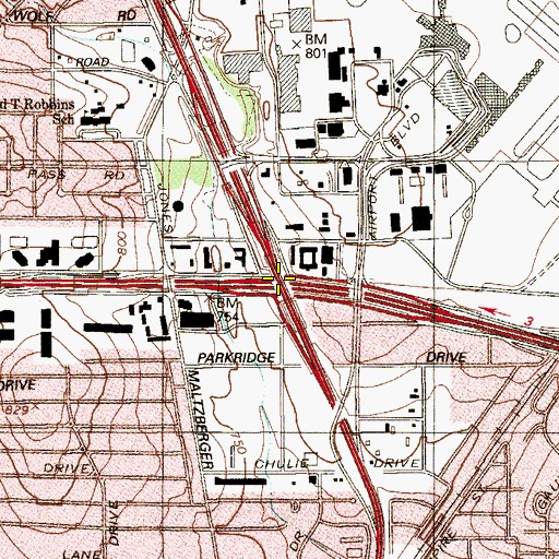 Topographic Map of Interchange 21, TX