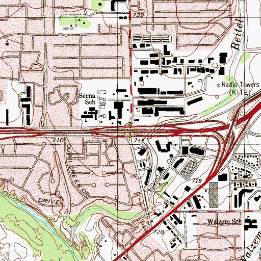 Topographic Map of Interchange 25B, TX