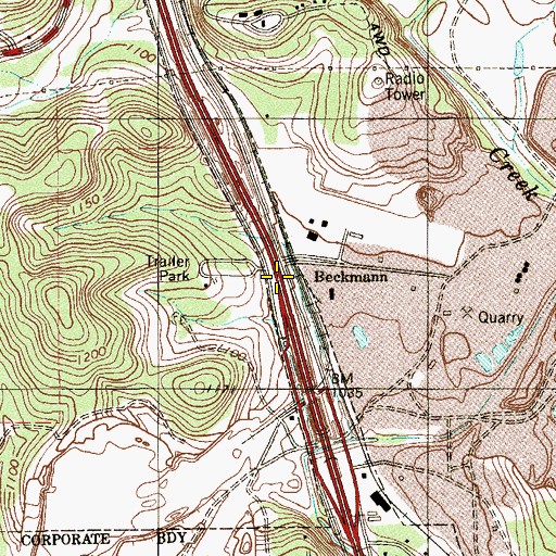 Topographic Map of Interchange 555, TX