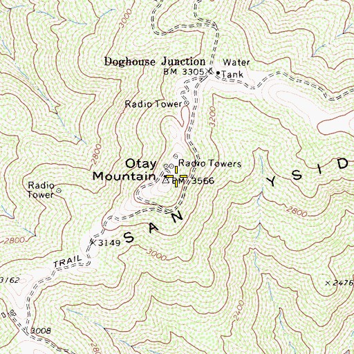Topographic Map of Otay Mountain, CA