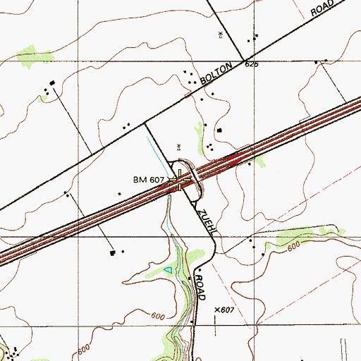 Topographic Map of Interchange 597, TX