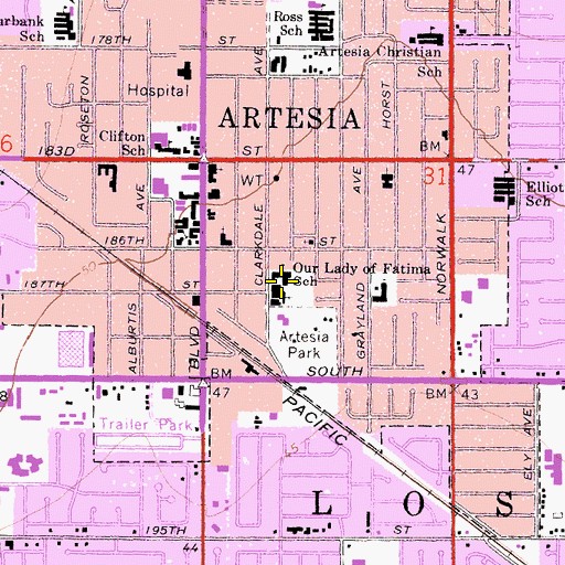 Topographic Map of Our Lady of Fatima School, CA