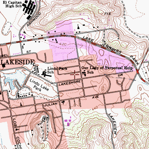 Topographic Map of Our Lady of Perpetual Help School, CA