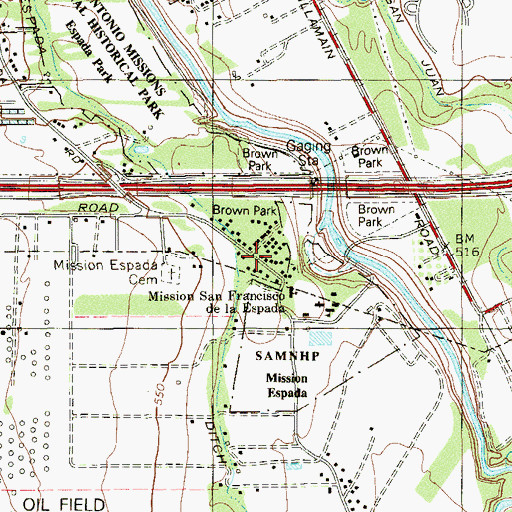 Topographic Map of San Francisco de Las Espada Mission, TX