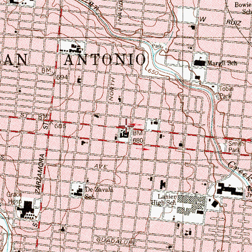 Topographic Map of La Escuela De Las Americas, TX