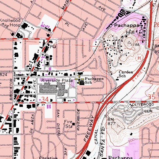 Topographic Map of Pachappa Elementary School, CA