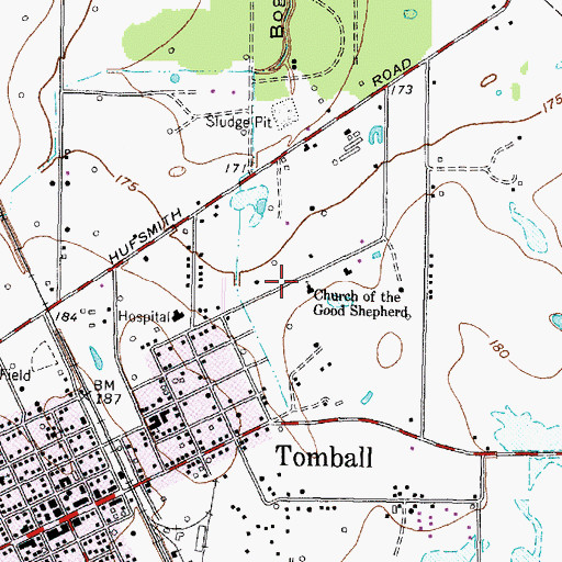 Topographic Map of Episcopal Church of the Good Shepherd of Tomball, TX