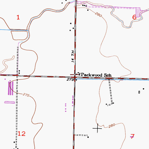 Topographic Map of Packwood School, CA