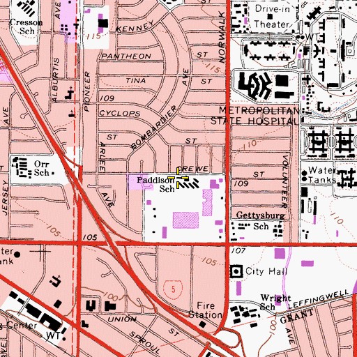 Topographic Map of Paddison Elementary School, CA
