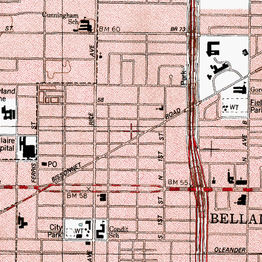 Topographic Map of Cedar Bellaire Shopping Center, TX