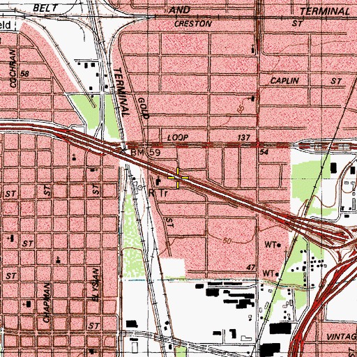 Topographic Map of Interchange 19A, TX