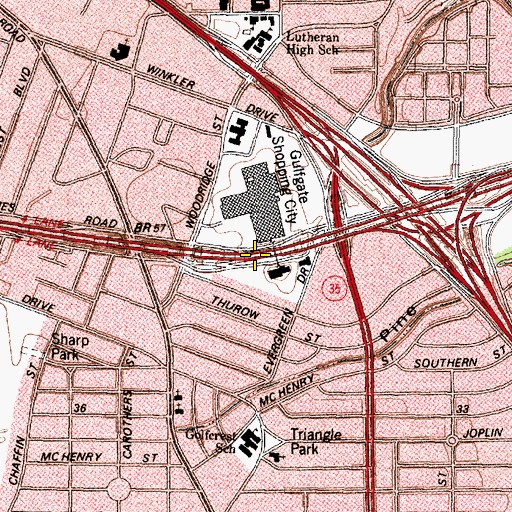 Topographic Map of Interchange 33, TX