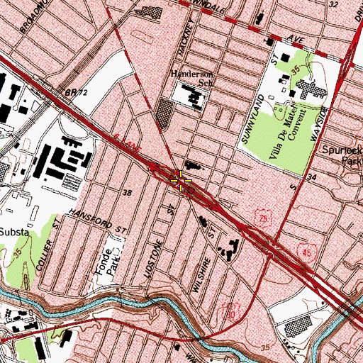 Topographic Map of Interchange 43A, TX