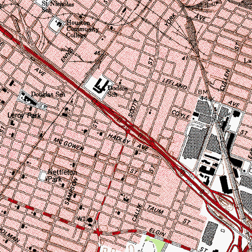 Topographic Map of Interchange 45A, TX