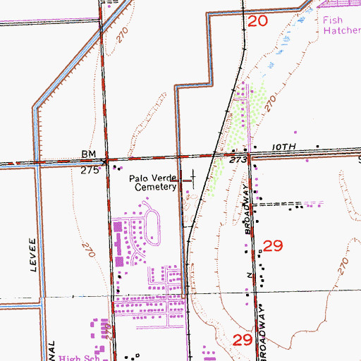 Topographic Map of Palo Verde Cemetery, CA