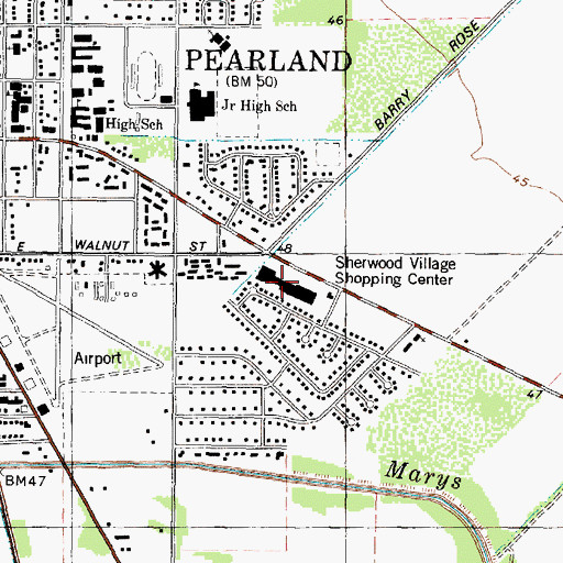 Topographic Map of Pearland Shopping Center, TX