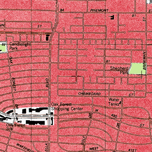 Topographic Map of Shepherd Park Plaza Shopping Center, TX