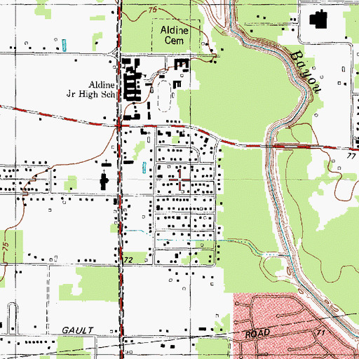 Topographic Map of Aldine Place, TX