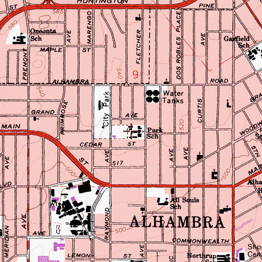 Topographic Map of Park Elementary School, CA