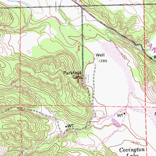 Topographic Map of Parkfield Cemetery, CA