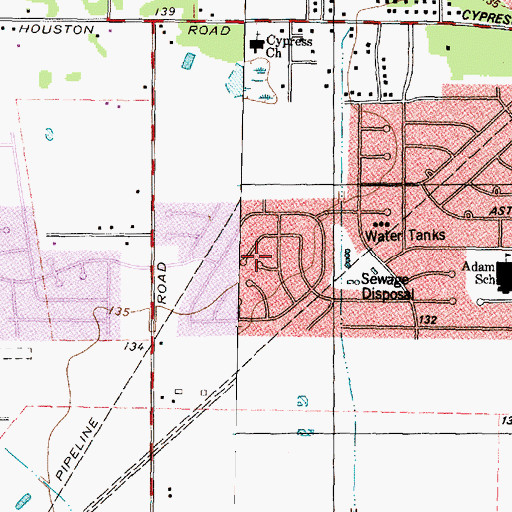 Topographic Map of Tower Oaks Meadows, TX