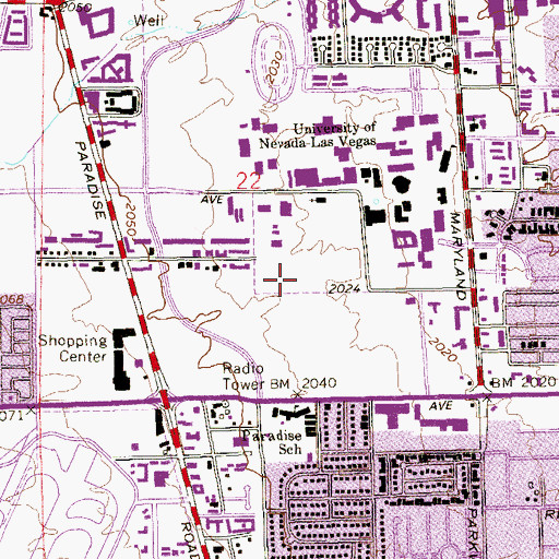 Topographic Map of Thomas Mack Center, NV
