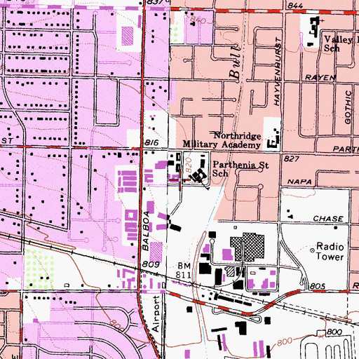Topographic Map of Parthenia Street School, CA