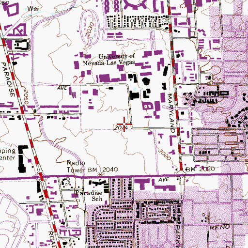 Topographic Map of Claude I Howard Student Health Services, NV