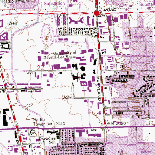 Topographic Map of John S Wright Hall, NV