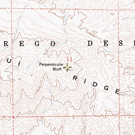 Topographic Map of Perpendicular Bluff, CA