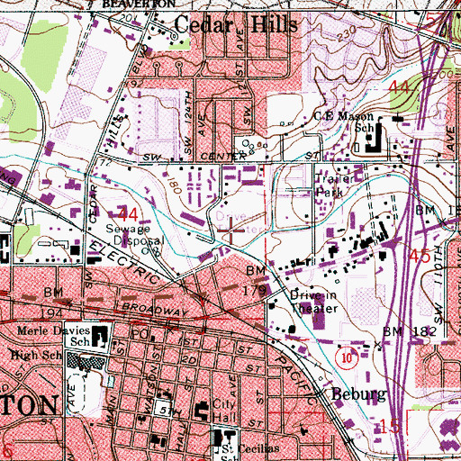 Topographic Map of TriMet Beaverton Transit Center, OR