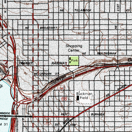 Topographic Map of Lloyd Center Max Station, OR