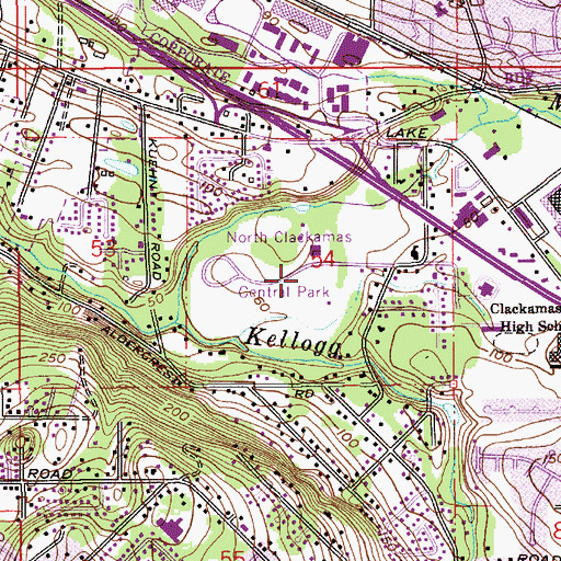 Topographic Map of Milwaukie Center, OR