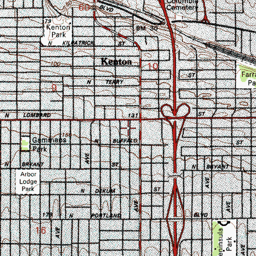 Topographic Map of North Lombard Transit Center, OR