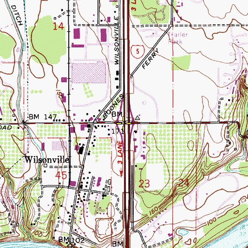 Topographic Map of Interchange 283, OR